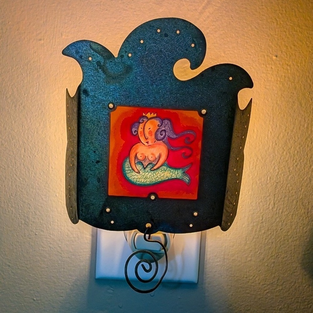 Vtg J. El-Hai Mermaid Copper Night Light Whimsical Folk Art Wall Plug-In Rare